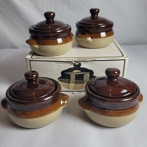 Vintage The Covered Onions Glazed Stoneware French Onion Soup Bowls W Box